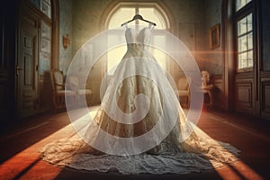 Wedding dress vintage in sunny light. Generate Ai