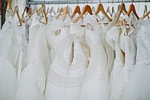 Wedding dresses on hangers