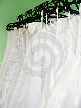 Wedding dresses on hangers