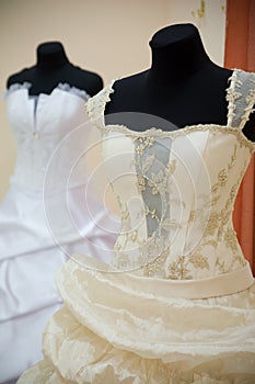 Wedding dresses on mannequins