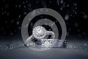 Wedding engagement diamond rings with water drops