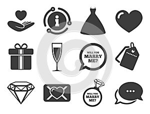 Wedding, engagement icons. Love oath letter. Vector
