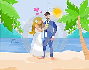 Wedding on Exotic Island Flat Vector Illustration