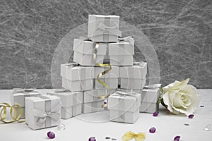 Wedding Favor boxes on a White tablecloth