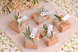 Wedding favors brown craft guest gifts box handmade soap with olive leaves decoration