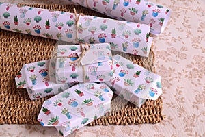 Wedding favours making small business gifts soap packaging with country style plants pattern wrapping paper