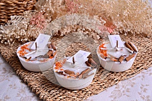 Wedding favours orange cinnamon botanical candles guest gifts fall rustic style decoration