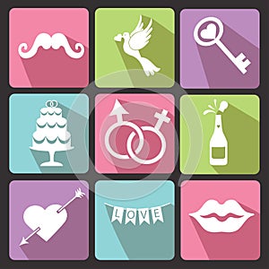 Wedding Flat icons for Web and Mobile . Vector