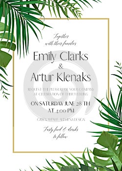 Wedding floral invitation, invite card with vector watercolor st