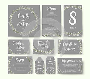 Wedding floral invitation invite flower card silver gray design: