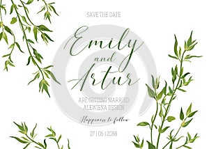 Wedding floral invitation, invite, save the date template. Vector modern elegant card design with natural, watercolor botanical g