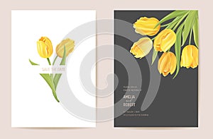 Wedding floral invitation. Modern tulip flower Save the Date set. Vector minimal spring card