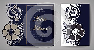 Wedding Floral Invitation. Template for laser cutting. Vector illustration.