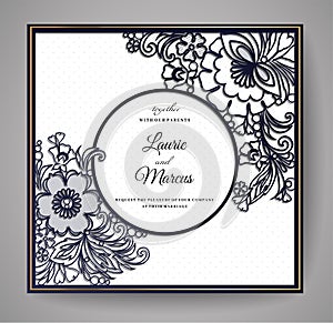 Wedding Floral Invitation. Template for laser cutting. Vector illustration.