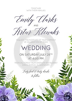 Wedding floral invite, invitation card design with elegant wate