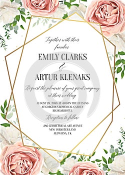 Wedding floral invite, invtation card design. Watercolor blush p