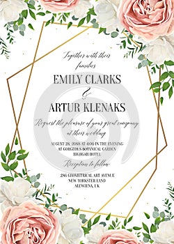 Wedding floral invite, invtation card design. Watercolor blush p