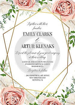 Wedding floral invite, invtation card design. Watercolor blush p photo