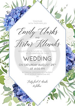 Wedding floral invite, save the date card design with elegant bl