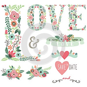 Wedding Floral Love Design Elements