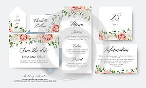 Wedding floral save the date, menu, label, table number card big