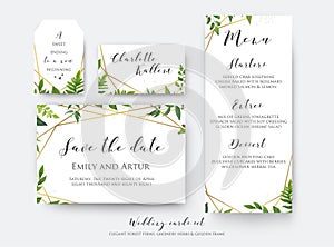 Wedding floral save the date, menu, place card & label template