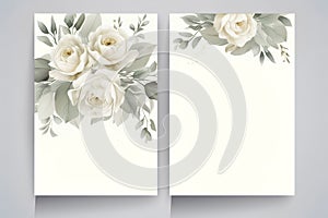 Wedding floral style double invite, invitation, save the date card design set with beautiful white Rose flower
