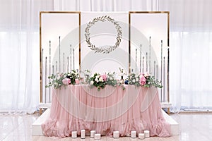 Wedding floral table decoration on white background