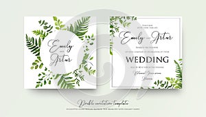 Wedding floral watercolor style double invite, invitation, save