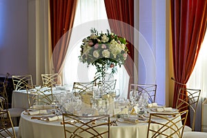 Wedding Flower Arrangement Table Setting Series. Festive wedding table setting.