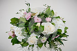 Wedding Flower Arrangement Table Setting Series. Festive wedding table setting.