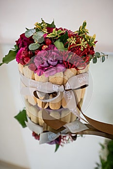 Wedding Flower Arrangement Table Setting Series. Festive wedding table setting.