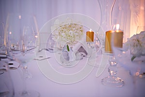 Wedding Flower Arrangement Table Setting Series. Festive wedding table setting.
