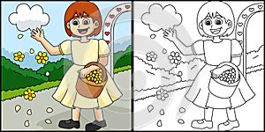 Wedding Flower Girl Coloring Page Illustration