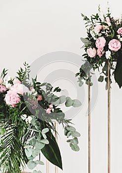 Wedding flower and wood hand made decorations photo