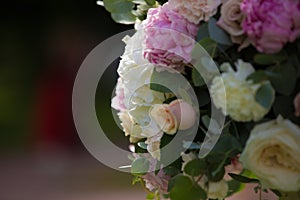 Wedding flowers bouqete of white and color . green background