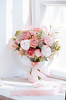 Wedding flowers, bridal bouquet closeup.