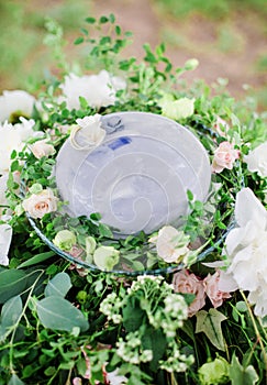 Wedding flowers decoration, outdoor, fine art.