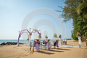 Wedding flowers setting on the beach.