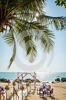 Wedding flowers setting on the beach.