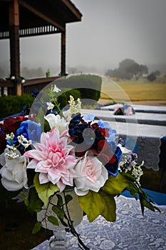 Wedding Flowers and tables at an Outdoor Wedding