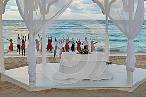 Wedding gazebo near the sea. Wedding archway. Weddings at sea