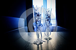 wedding glasses and blue color