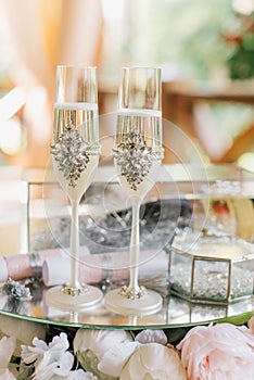 Wedding glasses with champagne.