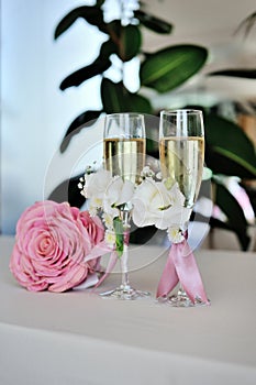 Wedding glasses with champagne