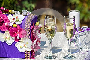 Wedding glasses with champagne at the ceremony