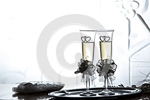 Wedding glasses with sparkling wine