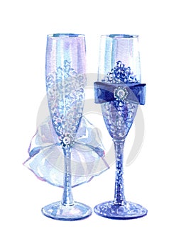 Wedding glasses. Watercolor illustration isolated