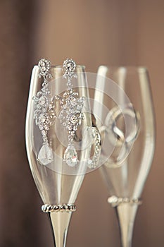 Wedding glasses and women's earrings