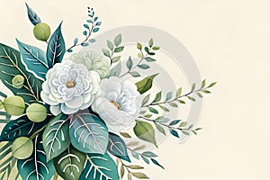 Wedding greenery bouquet. Watercolor illustration with beautiful flowers